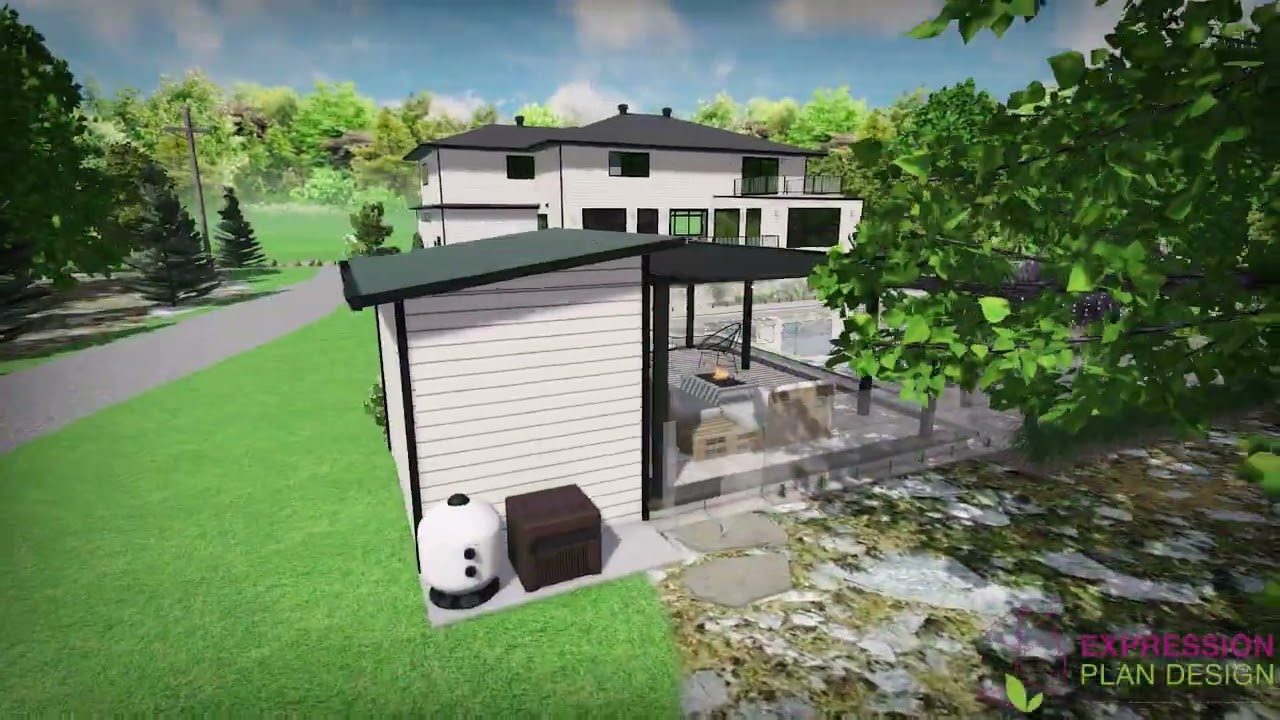 Terrain complet – Gazebo et ruisseau | Moderne, bois et pierre grise