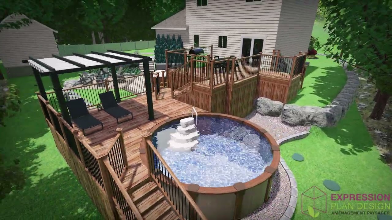 Terrain complet – Piscine hors terre et patio en bois | Champêtre, pergola