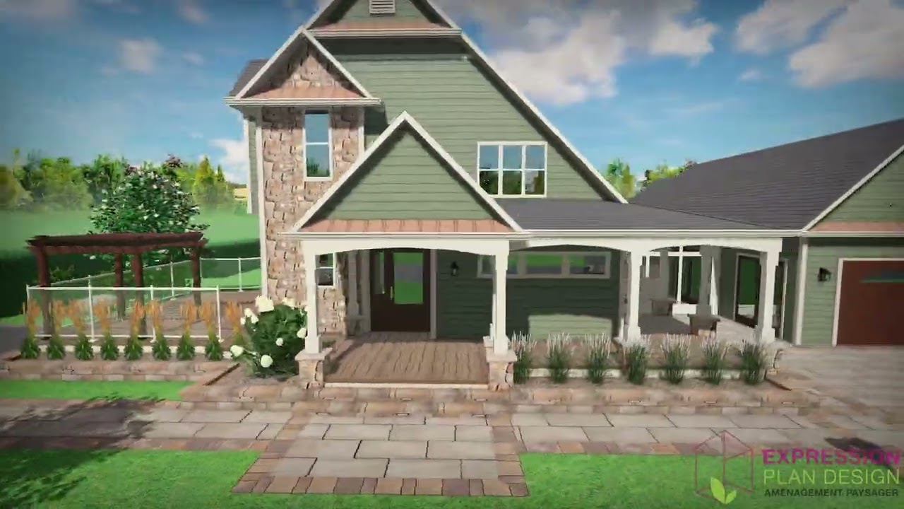 Terrain complet – Patio et foyer | Champêtre, pavés et pierre beige