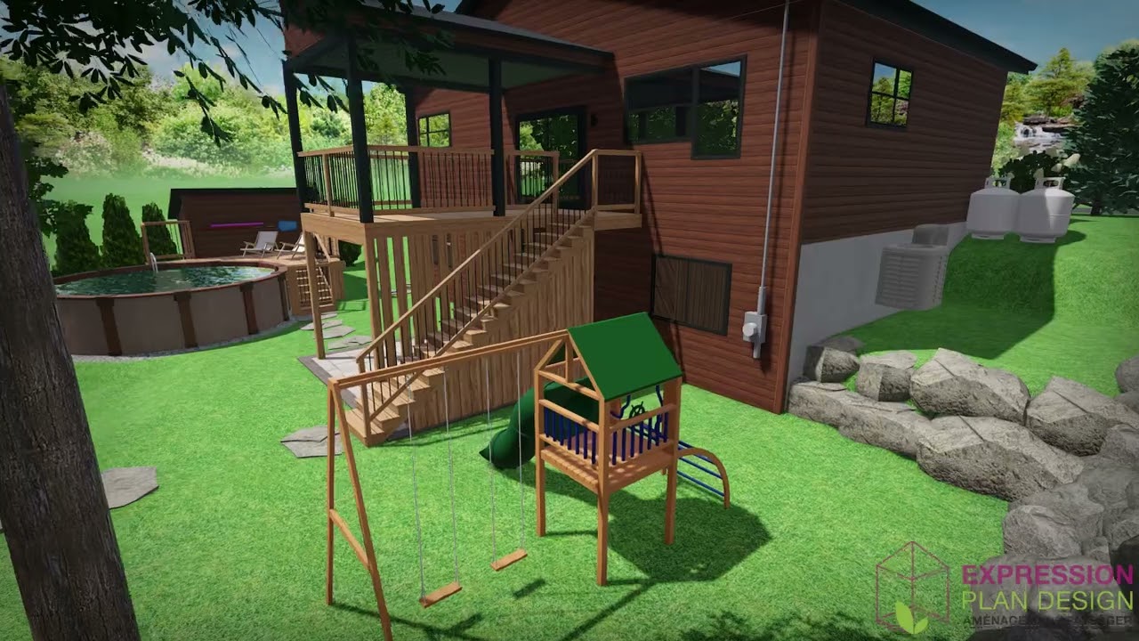 Terrain complet – Piscine hors terre et aire de jeux | Champêtre, bois et rocaille